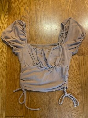 Hollister Taupe Puff Sleeve Ruched Crop Top
